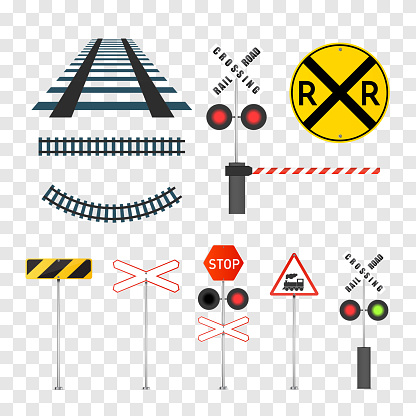 Railway signs set isolated on transparent background. Vector illustration.