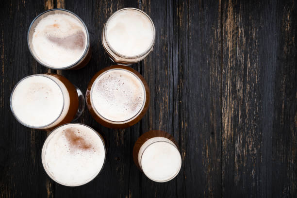 Top View of glass beer with space on text