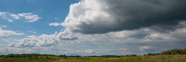 istock forest and field on a background of clouds. 1093192072