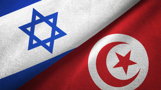 istock Tunisia and Israel two flags together textile cloth fabric texture 1093197880