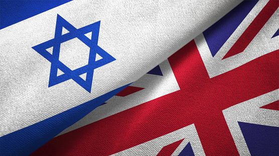 United Kingdom and Israel flag together realtions textile cloth fabric texture