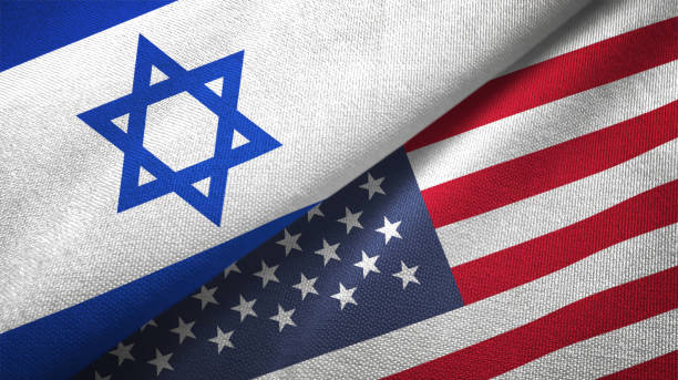 estados unidos e israel dos banderas juntas textil tela textura de la tela - israel fotografías e imágenes de stock