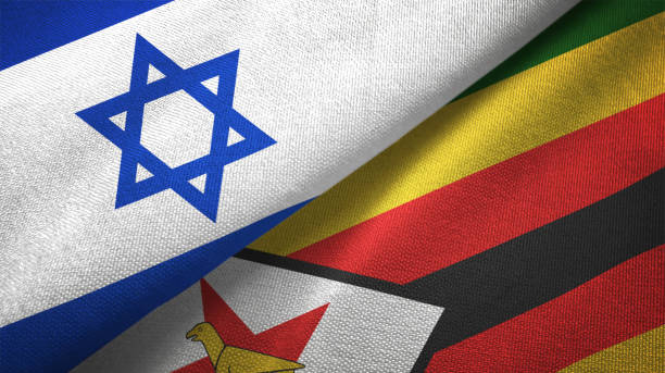 istock Zimbabwe and Israel two flags together textile cloth fabric texture 1093198018