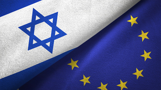 European Union and Israel flag together realtions textile cloth fabric texture