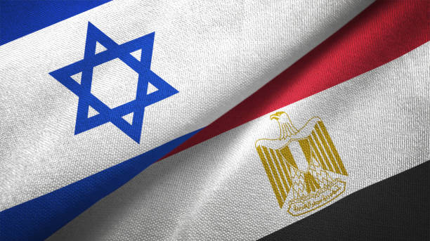 Egypt and Israel two flags together textile cloth fabric texture Egypt and Israel flag together realtions textile cloth fabric texture egyptian flag stock pictures, royalty-free photos & images