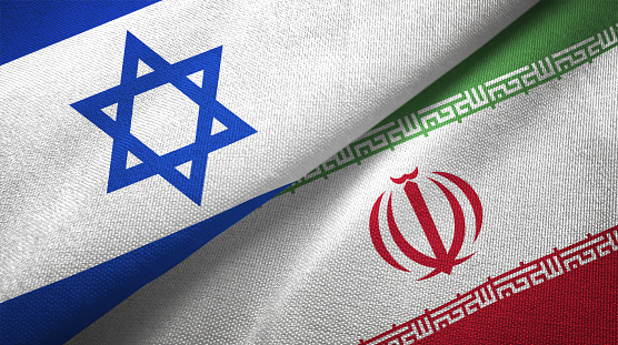 Irán e Israel dos banderas juntas textil tela textura de la tela photo