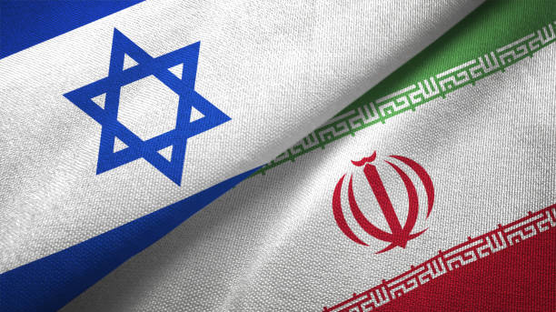 istock Iran and Israel two flags together textile cloth fabric texture 1093199332