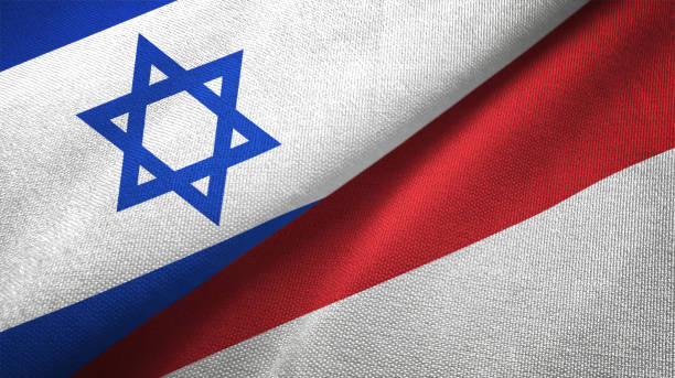 istock Indonesia and Israel two flags together textile cloth fabric texture 1093199334