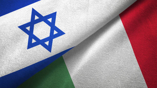 istock Italy and Israel two flags together textile cloth fabric texture 1093199418