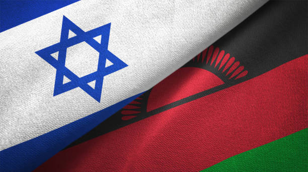 istock Malawi and Israel two flags together textile cloth fabric texture 1093199496