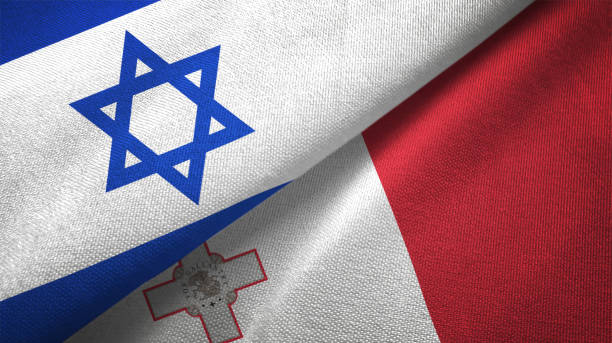 istock Malta and Israel two flags together textile cloth fabric texture 1093199536
