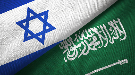Saudi Arabia and Israel flag together realtions textile cloth fabric texture