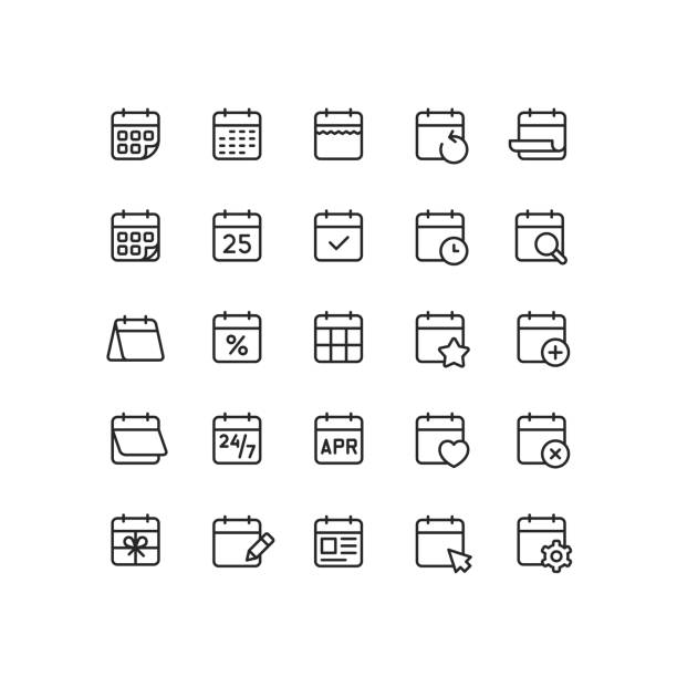 Calendar Outline Icons Set of calendar outline vector icons. calendar icon stock illustrations