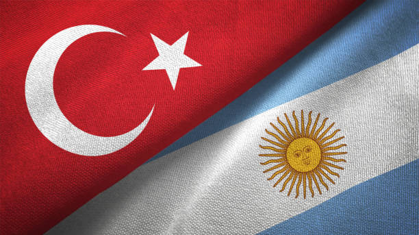 istock Argentina and Turkey two flags together textile cloth fabric texture 1093207302