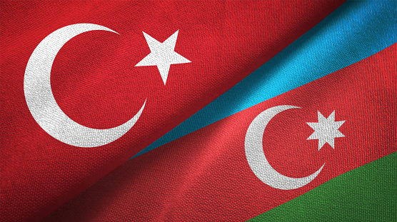 Azerbaiyán y Turquía dos banderas juntas textil tela textura de la tela photo