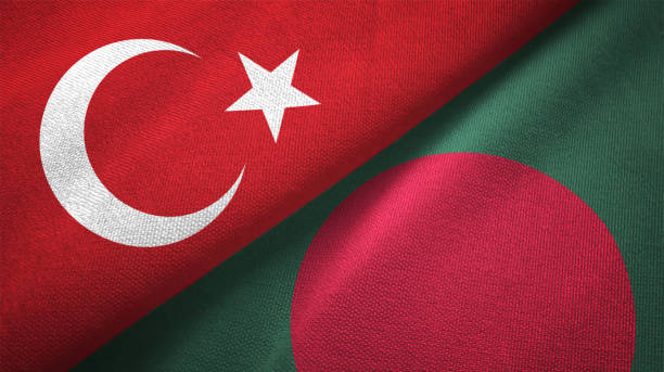 istock Bangladesh and Turkey two flags together textile cloth fabric texture 1093207344
