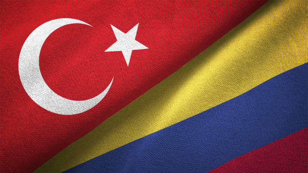 istock Colombia and Turkey two flags together textile cloth fabric texture 1093207504