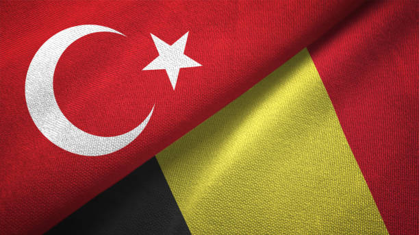 istock Belgium and Turkey two flags together textile cloth fabric texture 1093207564