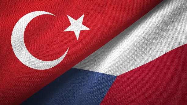 istock Czech Republic and Turkey two flags together textile cloth fabric texture 1093207568