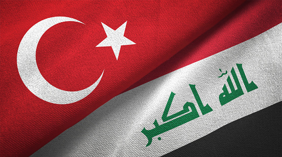 Iraq and Turkey flag together realtions textile cloth fabric texture