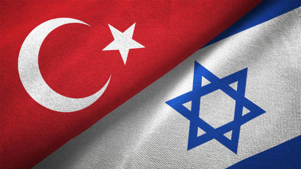 istock Israel and Turkey two flags together textile cloth fabric texture 1093208748