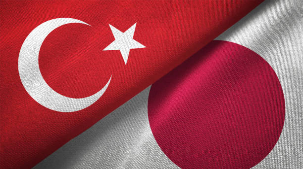 istock Japan and Turkey two flags together textile cloth fabric texture 1093208836