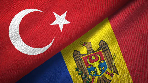 istock Moldova and Turkey two flags together textile cloth fabric texture 1093208936