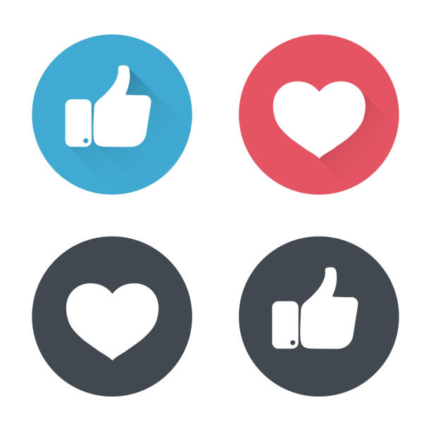 Thumbs up and heart icon in a flat design. New like and love icons of Empathetic. social media icon Thumbs up and heart icon in a flat design. New like and love icons of Empathetic. social media icon like button illustrations stock illustrations