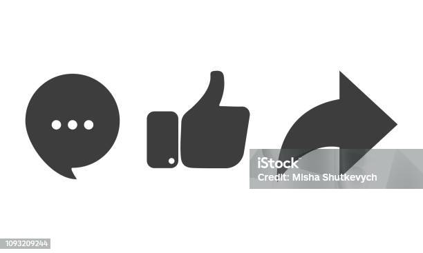 Like Comment Share Icon Set Thumbs Up Repost And Comment Button Icons For Social Media Notification Or Media Repost Stock Illustration - Download Image Now
