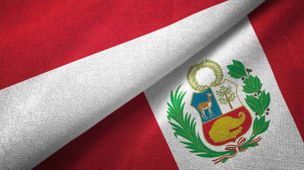 Peru and Indonesia two flags together textile cloth fabric texture