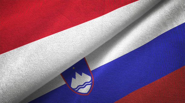 istock Slovenia and Indonesia two flags together textile cloth fabric texture 1093215792