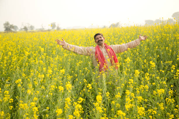 istock Farmer with arms outstretched in rapeseed field 1093217098