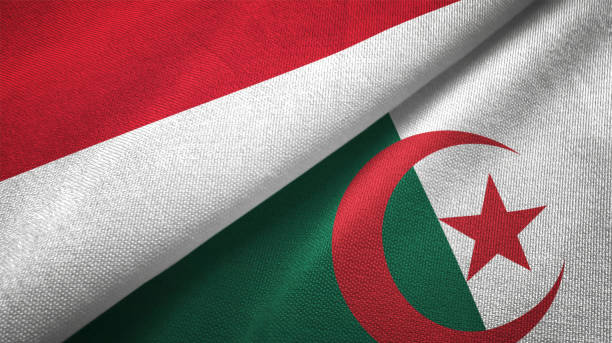 istock Algeria and Indonesia two flags together textile cloth fabric texture 1093217176
