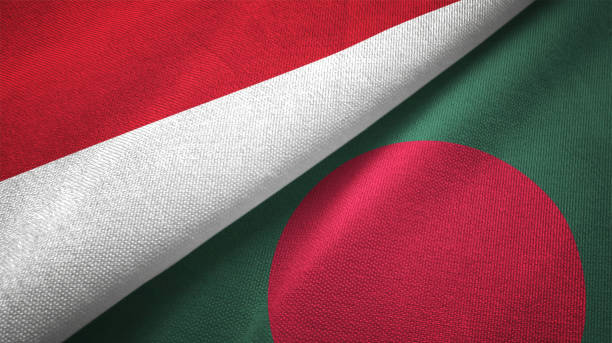 istock Bangladesh and Indonesia two flags together textile cloth fabric texture 1093217366