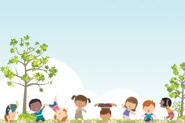 Vector illustration of Spring background and kids