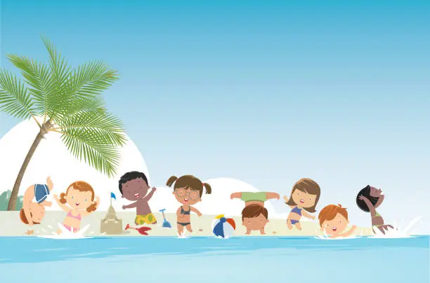 Vector illustration of Summer background and kids