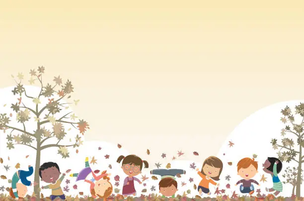 Vector illustration of Autumn background and kids