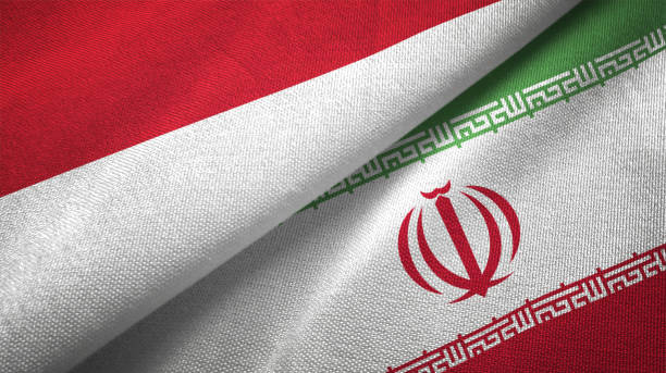 istock Iran and Indonesia two flags together textile cloth fabric texture 1093217686