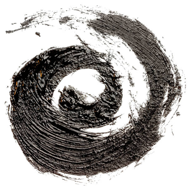 spirale di pittura ad olio nero. modello di design del logo grunge. simbolo creativo del ciclo a forma di spirale. icona onda. elemento tratto pennello a spirale. pennello fatto a mano. come segno, simbolo, web, etichetta, logo. - oil painting fine art painting abstract brush stroke foto e immagini stock