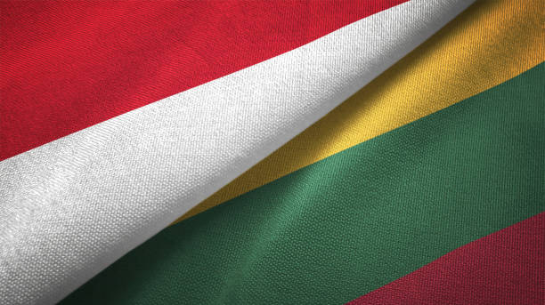 istock Lithuania and Indonesia two flags together textile cloth fabric texture 1093217808