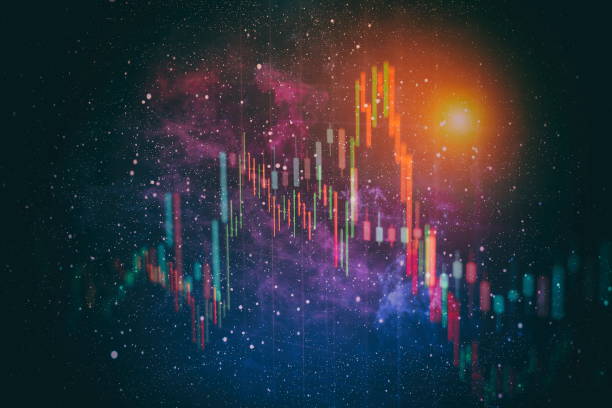 istock financial candlestick chart with line graph and stock numbers on gradient blue color background 1093222788