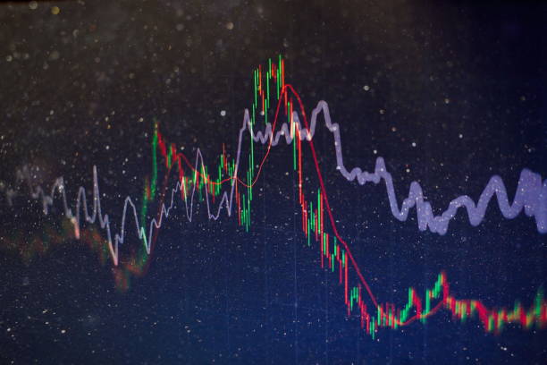 istock financial candlestick chart with line graph and stock numbers on gradient blue color background 1093222894
