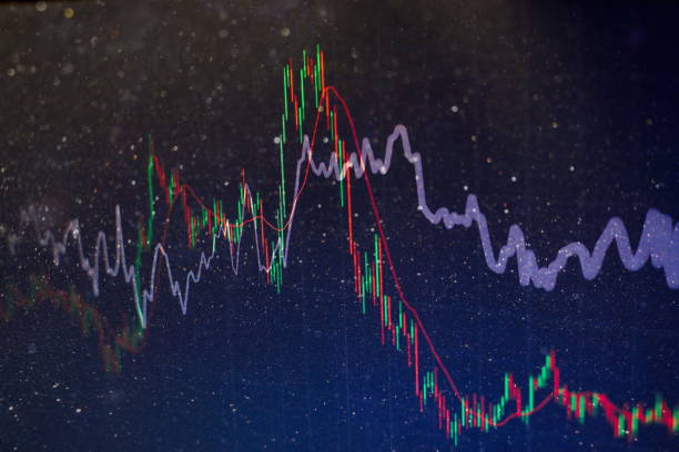 istock financial candlestick chart with line graph and stock numbers on gradient blue color background 1093223256