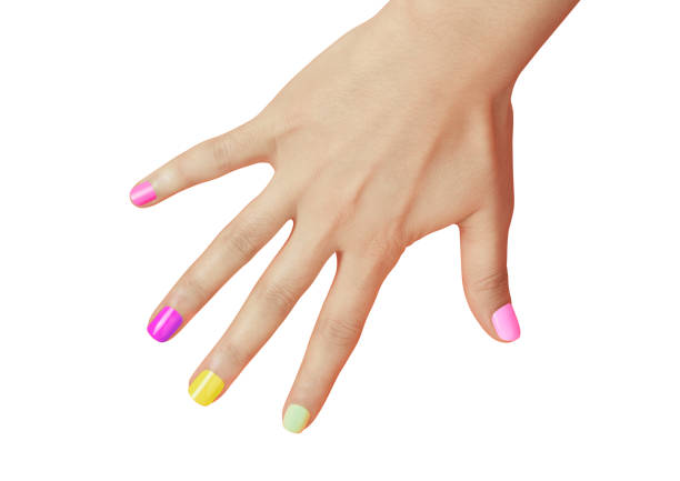 Manucured Women Hand with Multi Colored Nail Polish