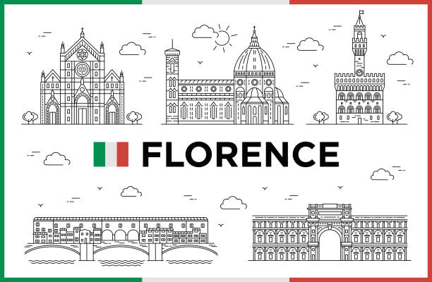 ilustraciones, imágenes clip art, dibujos animados e iconos de stock de monumentos de florencia, italia, los edificios y la ciudad. ilustración de vector - florence italy italy bridge international landmark