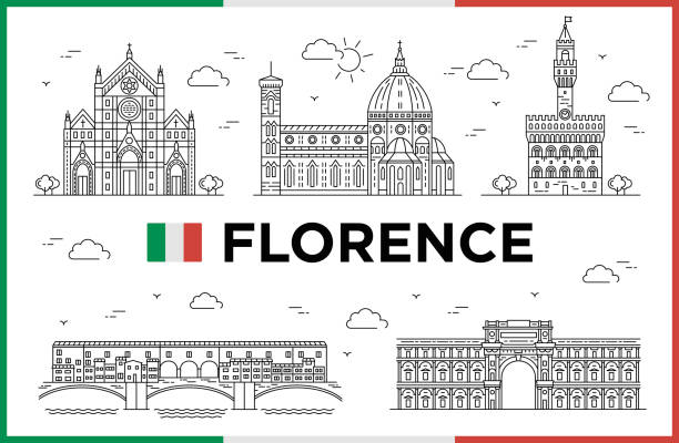 Florence, Italy, buildings and city sights. Vector illustration Florence, Italy. Ponte Vecchio, Palazzo Vecchio, Cathedral of Santa Maria del Fiore, buildings and city sights. Vector illustration palazzo vecchio stock illustrations