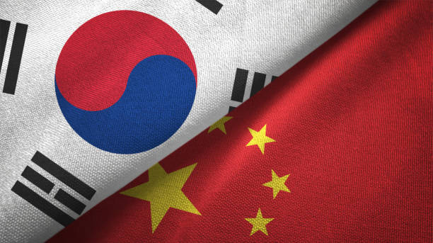 istock China and South Korea two flags together textile cloth fabric texture 1093227984