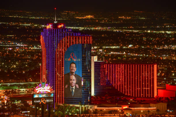 Las Vegas, Nevada, USA - January 3, 2019: Famous Las Vegas Strip at night. High angle view towards the north end of the strip: Many luxury casino resorts in the heart of Las Vegas.