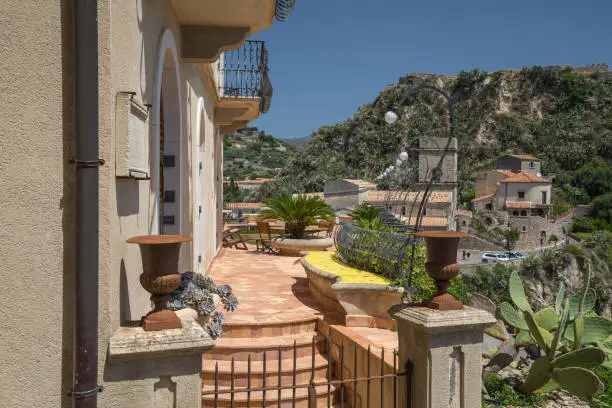 A side street in the hlilltop community of Savoca in Sicily Italy