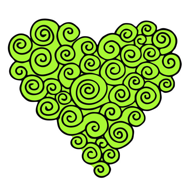 reich verzierte und elegante grüne herz zum valentinstag. hand-gezeichnete symbol der liebe mit strudeln. hochzeit einladung element. zeichen, objekt, icon-design - ornate swirl heart shape beautiful stock-grafiken, -clipart, -cartoons und -symbole